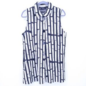 Yushi Sleeveless Button‎ Down Top Womens XXL Black Art To Wear Artsy Long Vest